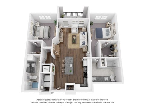Floor plan for 2 beds, 2 baths, 1116 sqft